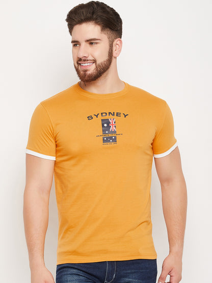 Cantabil Men Mustard Round Neck T-Shirt (7135107285131)