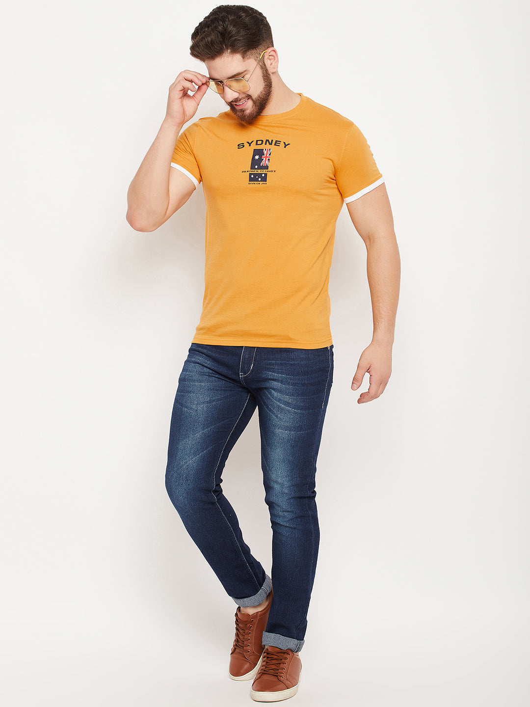 Cantabil Men Mustard Round Neck T-Shirt (7135107285131)