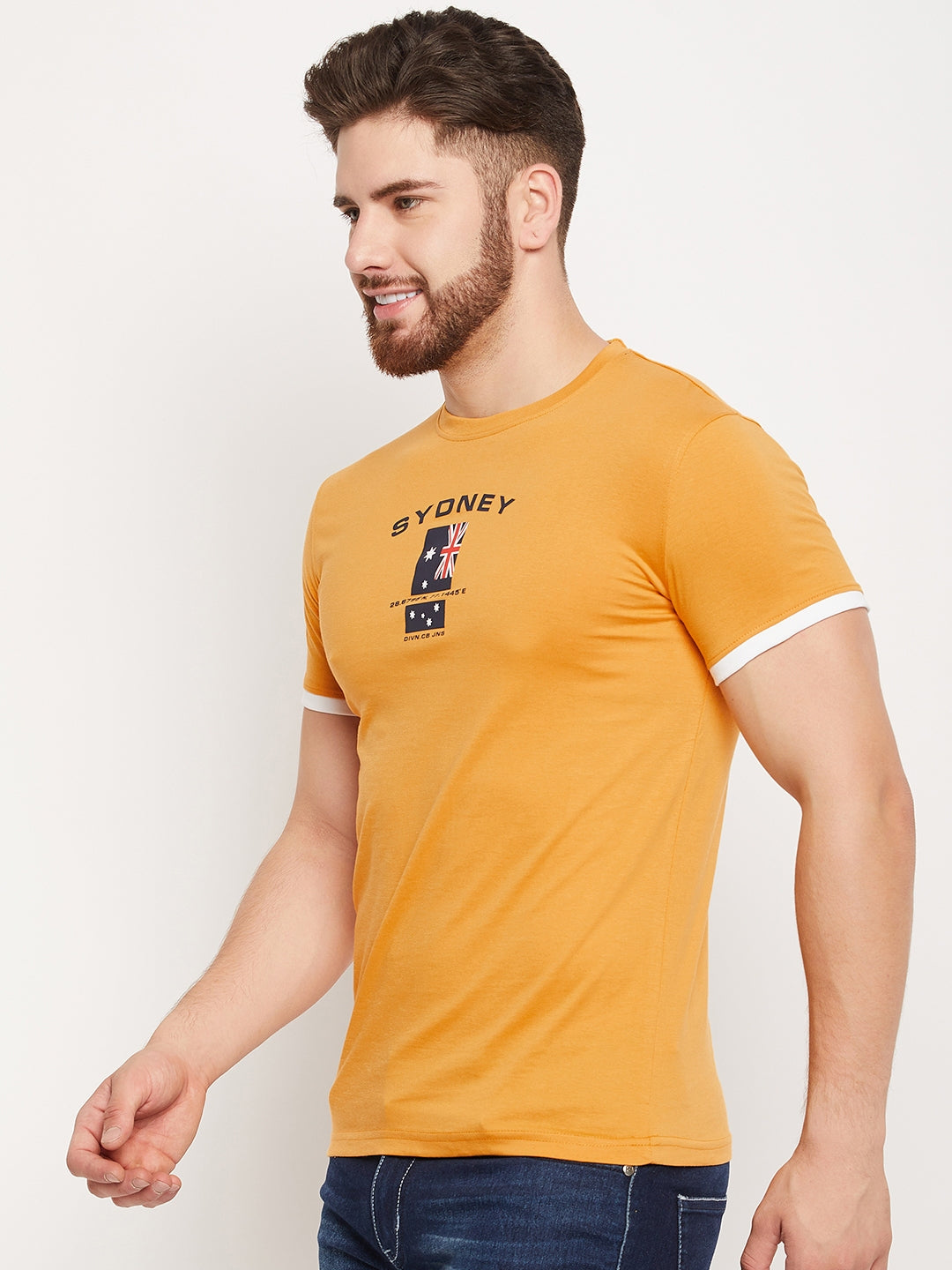 Cantabil Men Mustard Round Neck T-Shirt (7135107285131)