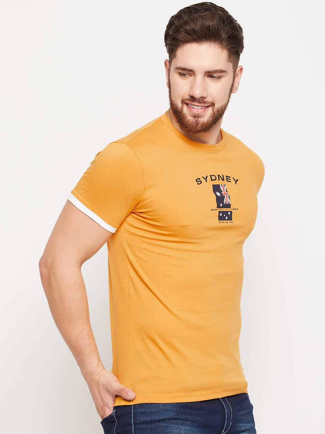 Cantabil Men Mustard Round Neck T-Shirt (7135107285131)