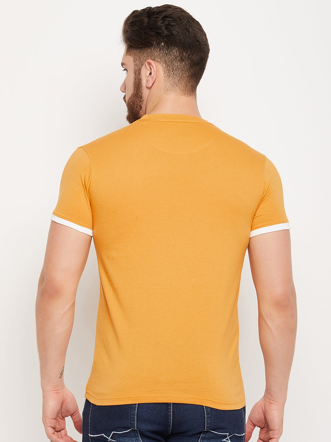 Cantabil Men Mustard Round Neck T-Shirt (7135107285131)