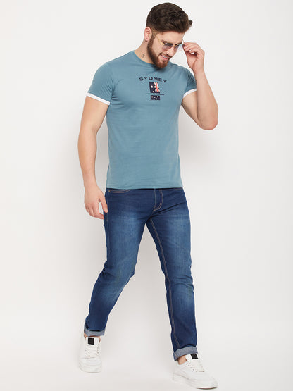 Cantabil Men Teal Round Neck T-Shirt (7135108169867)