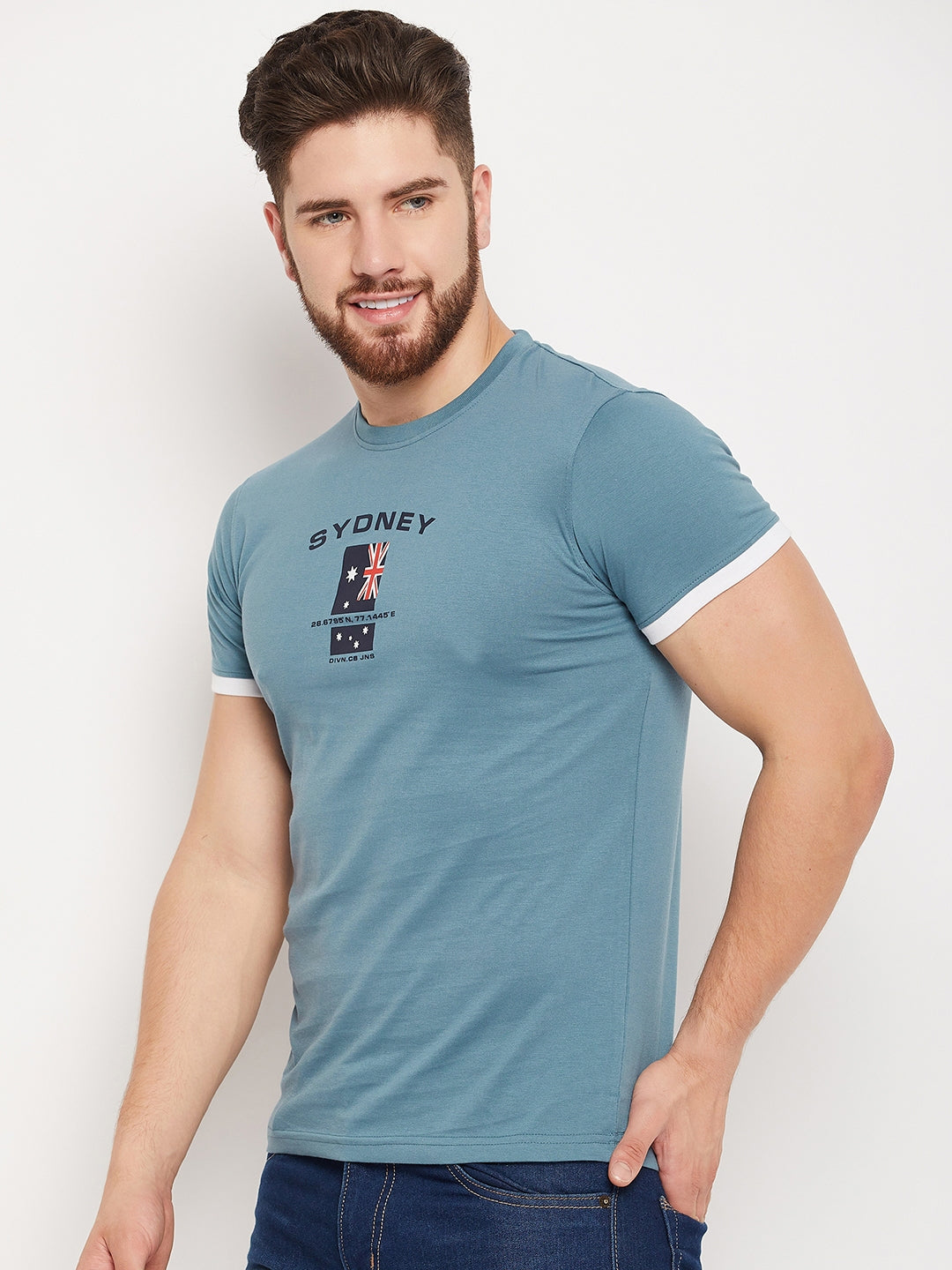 Cantabil Men Teal Round Neck T-Shirt (7135108169867)