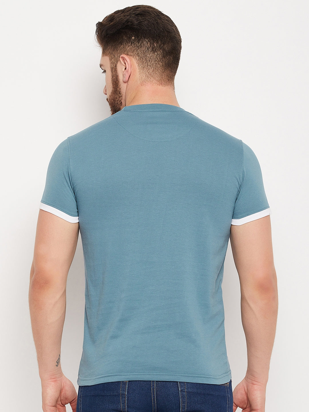 Cantabil Men Teal Round Neck T-Shirt (7135108169867)