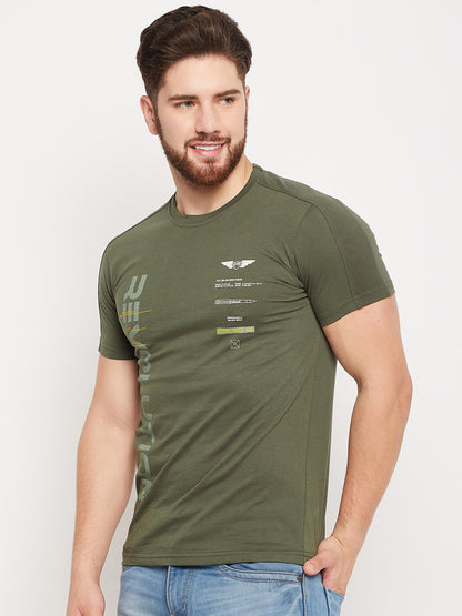 Cantabil Men Olive Round Neck T-Shirt (7135108530315)