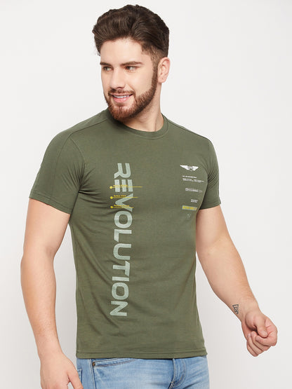 Cantabil Men Olive Round Neck T-Shirt (7135108530315)