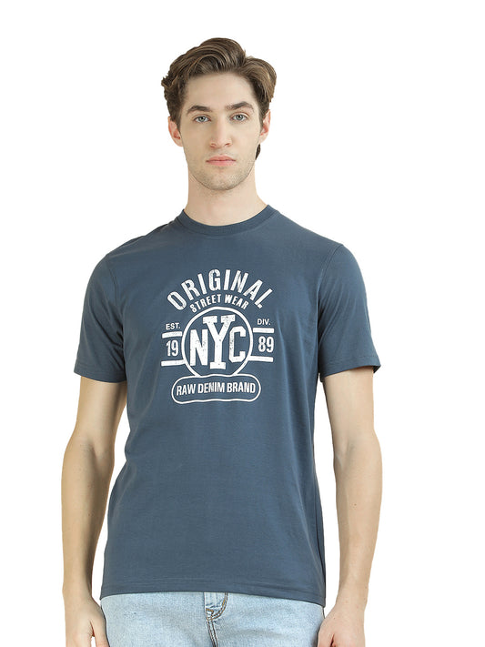 T-Shirt for Men | Breathable & Soft with Color Fastness Regular Fit Round Neck Poly Cotton Fabric Printed Pattern