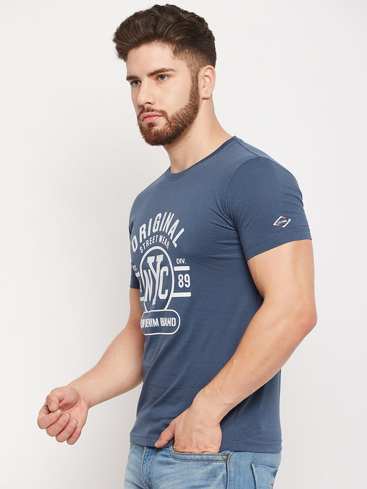 Cantabil Men Blue Round Neck T-Shirt (7135109087371)