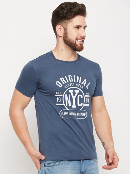 Cantabil Men Blue Round Neck T-Shirt (7135109087371)