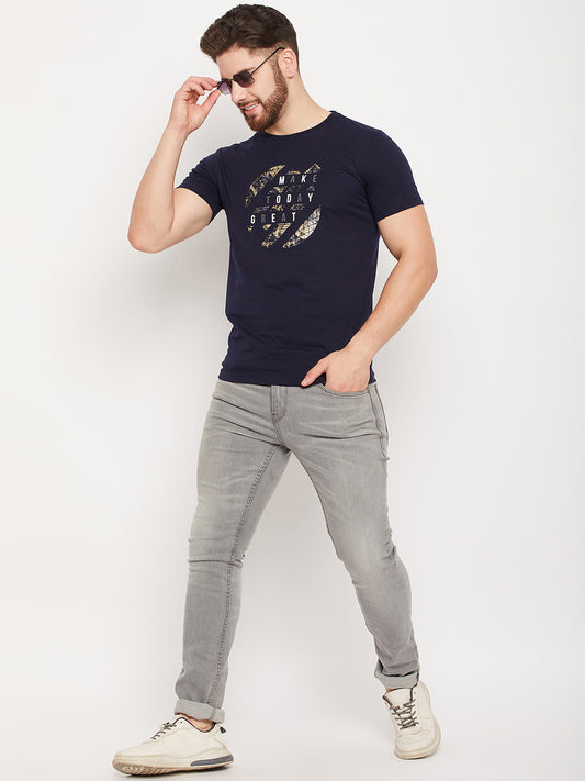 Cantabil Men Navy Round Neck T-Shirt (7135111315595)