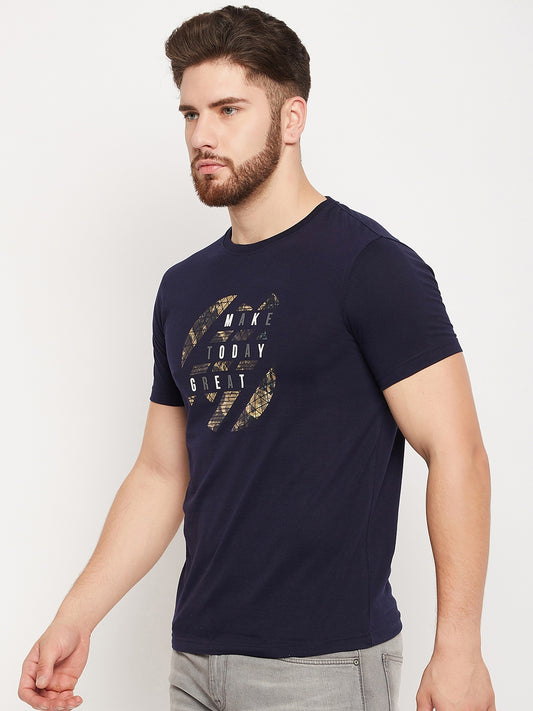 Cantabil Men Navy Round Neck T-Shirt (7135111315595)