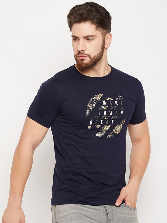 Cantabil Men Navy Round Neck T-Shirt (7135111315595)