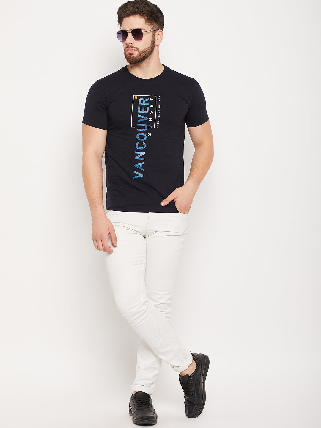 Cantabil Men Navy Round Neck T-Shirt (7135112888459)