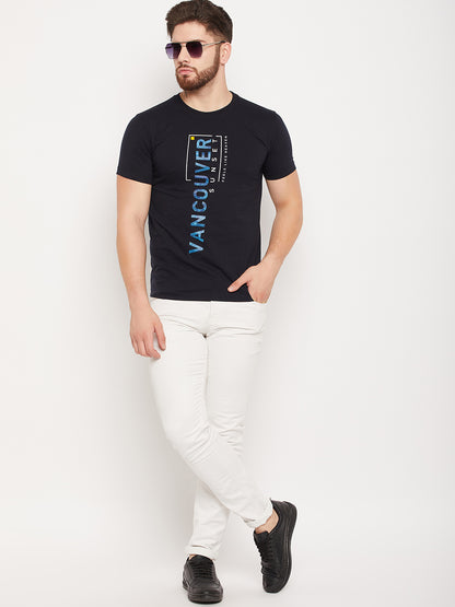 Cantabil Men Navy Round Neck T-Shirt (7135112888459)