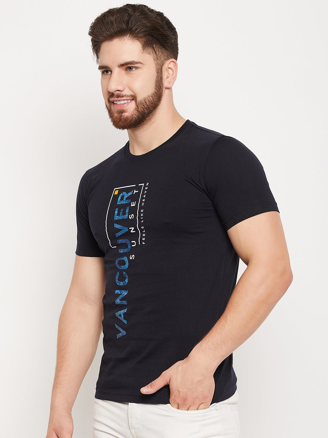 Cantabil Men Navy Round Neck T-Shirt (7135112888459)