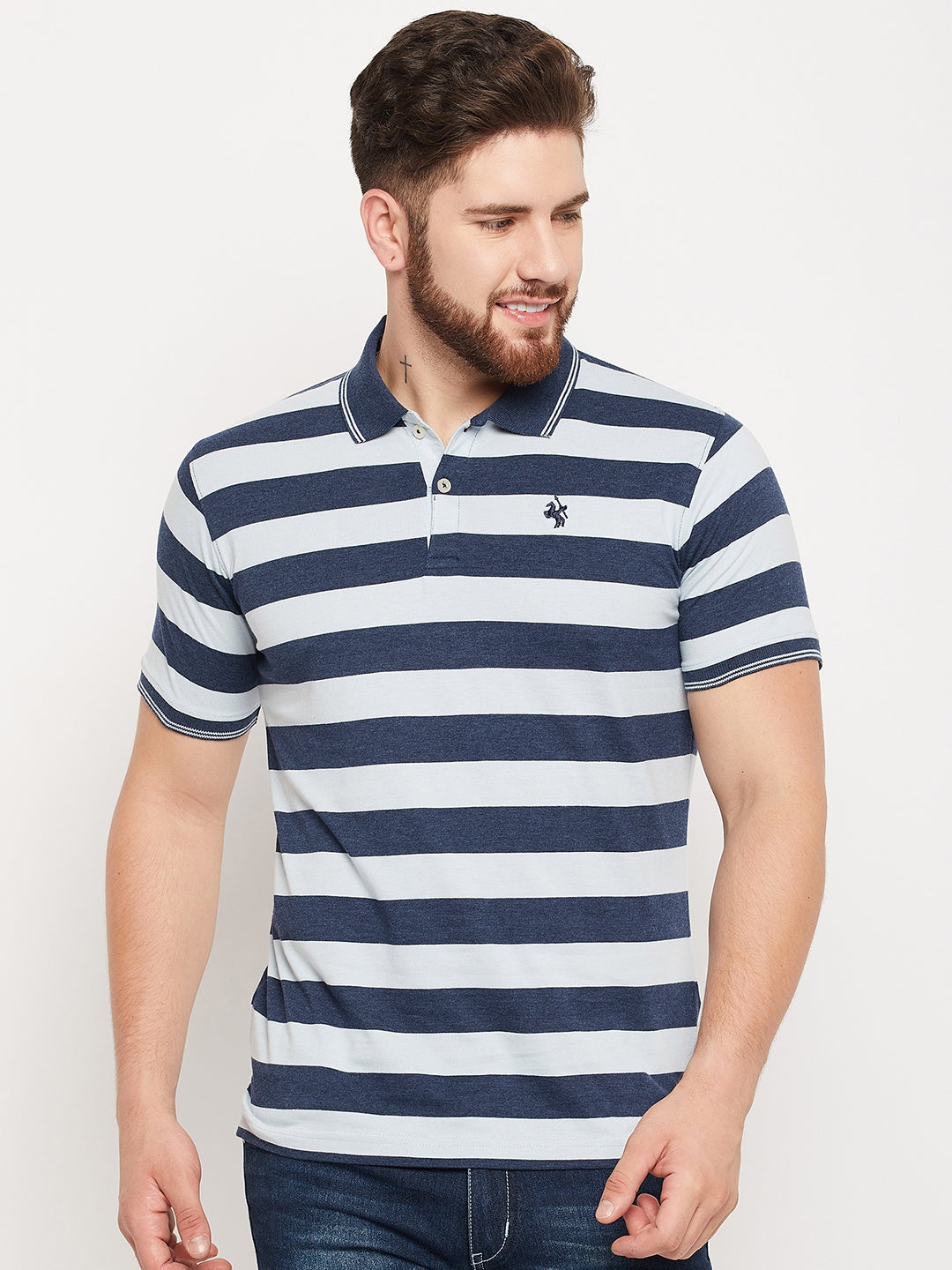 Cantabil Men Blue Melange Polo T-Shirt (7135095718027)