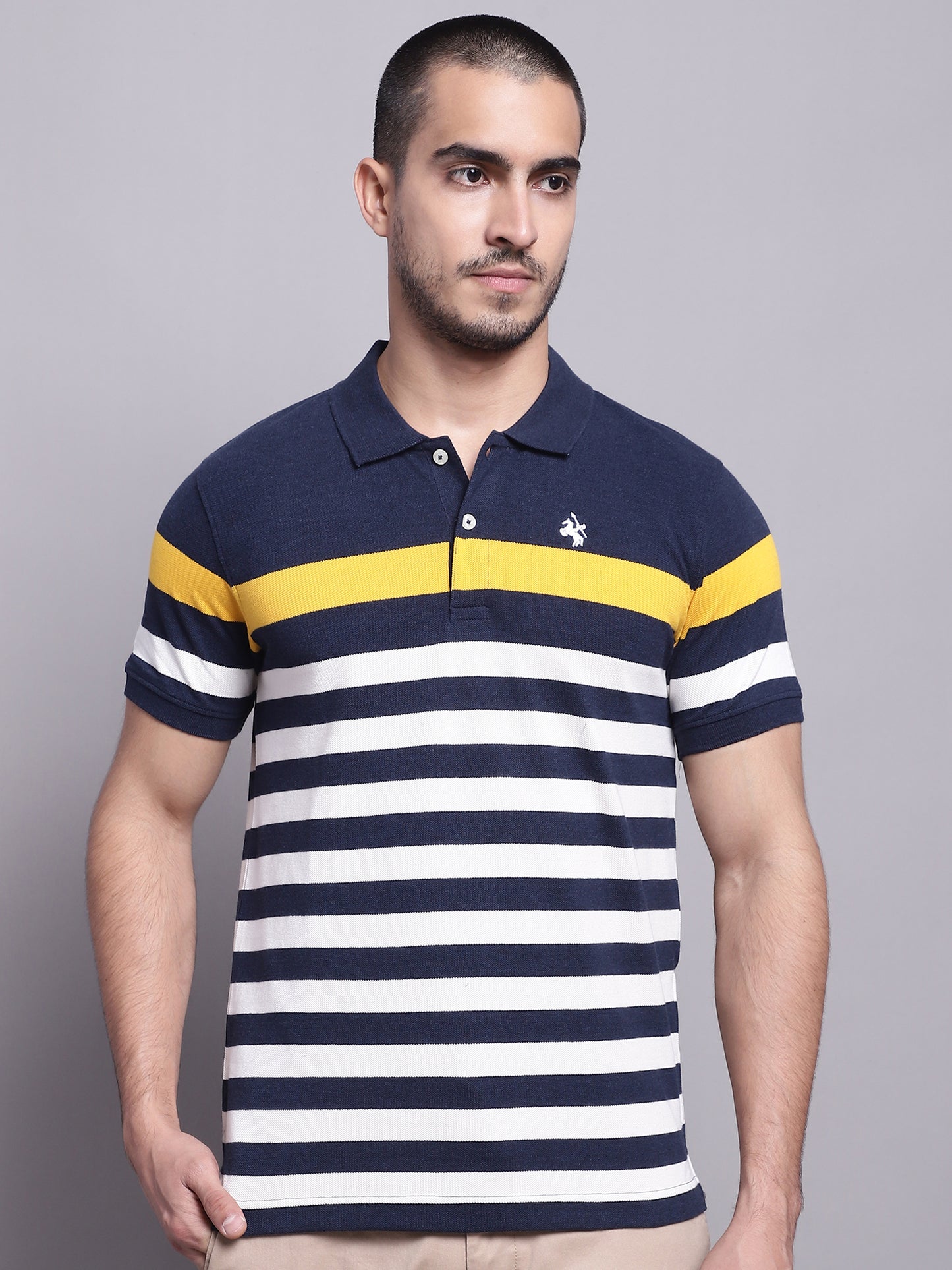 Cantabil Men Navy Blue Casual T-Shirt (7143097794699)