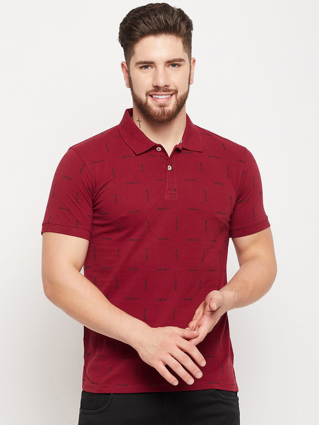 Cantabil Men Maroon Polo T-Shirt (7135099551883)