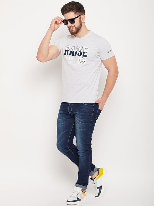 Cantabil Men Grey Melange Round Neck T-Shirt (7135113576587)