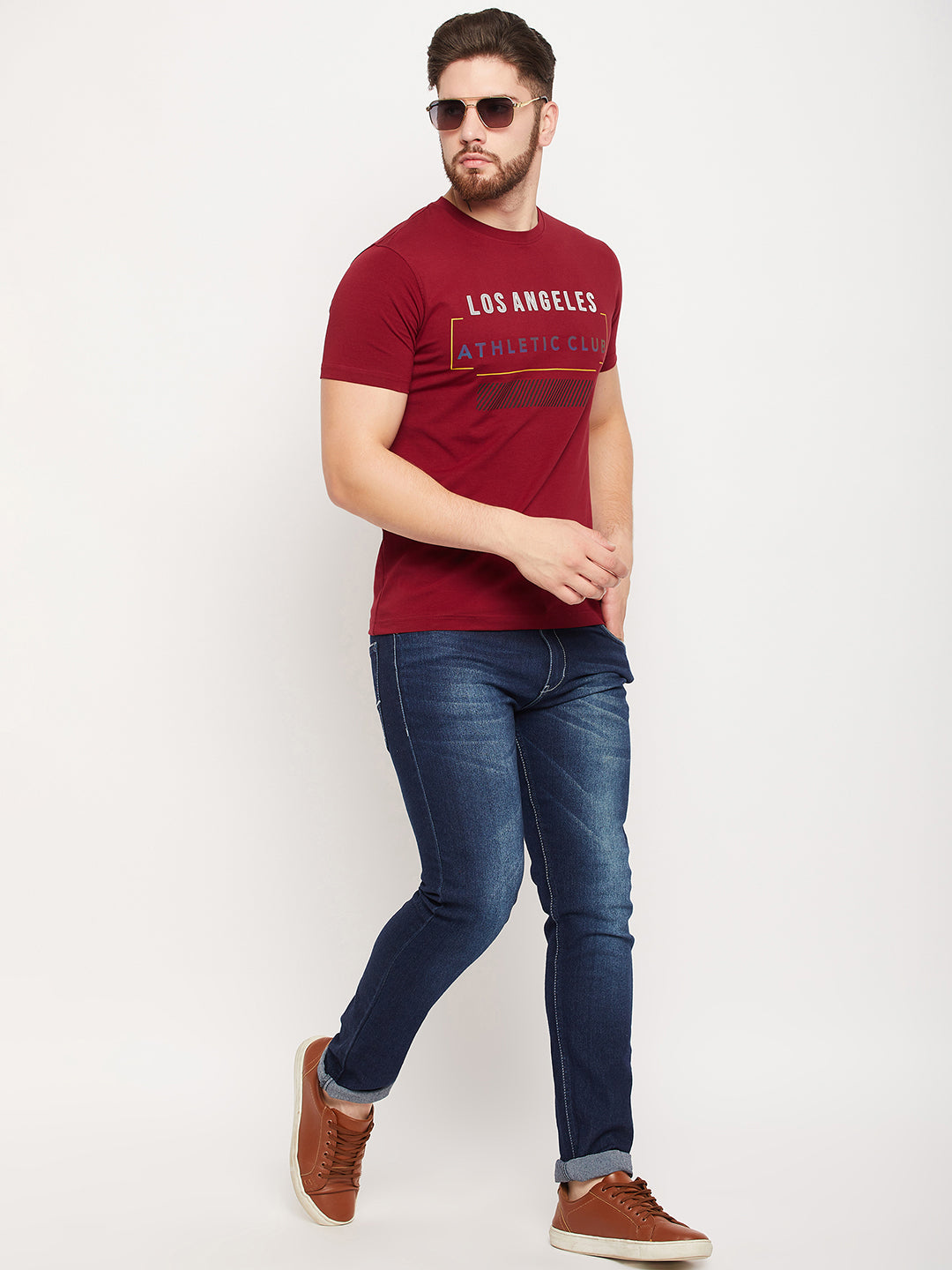 Cantabil Men Maroon Round Neck T-Shirt (7135122784395)