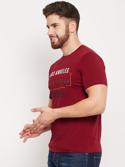 Cantabil Men Maroon Round Neck T-Shirt (7135122784395)