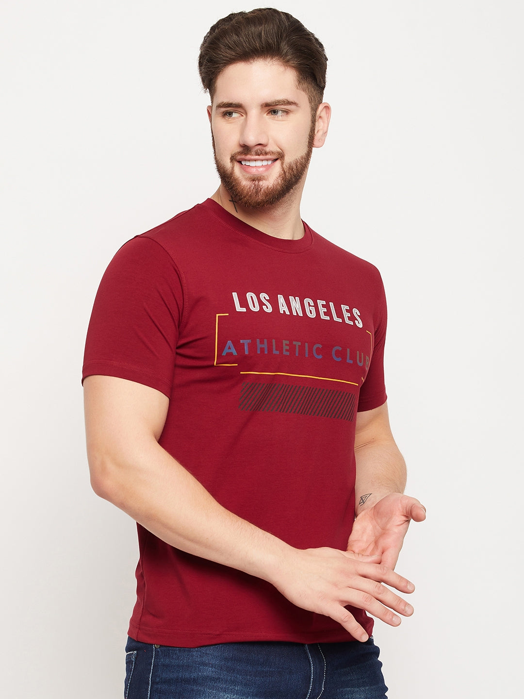 Cantabil Men Maroon Round Neck T-Shirt (7135122784395)