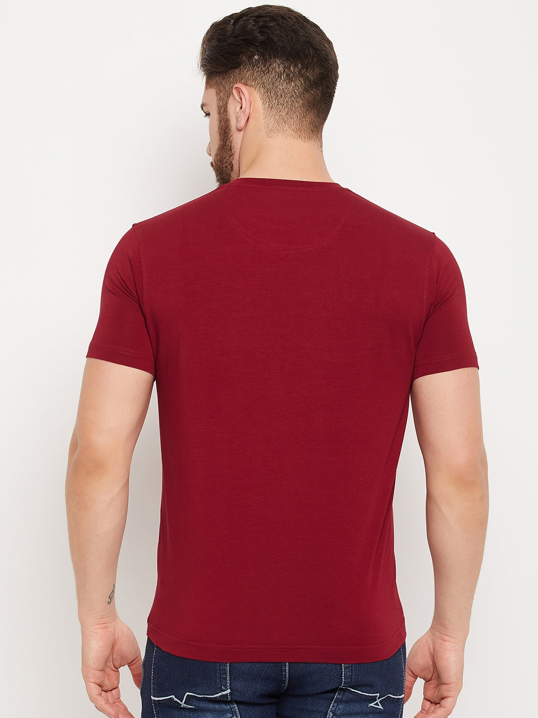 Cantabil Men Maroon Round Neck T-Shirt (7135122784395)