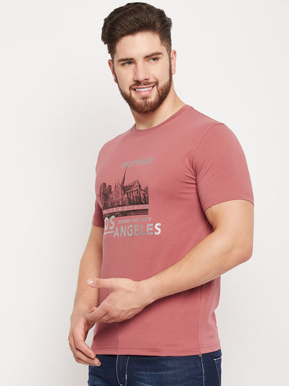 Cantabil Men Dark Pink Round Neck T-Shirt (7135129436299)