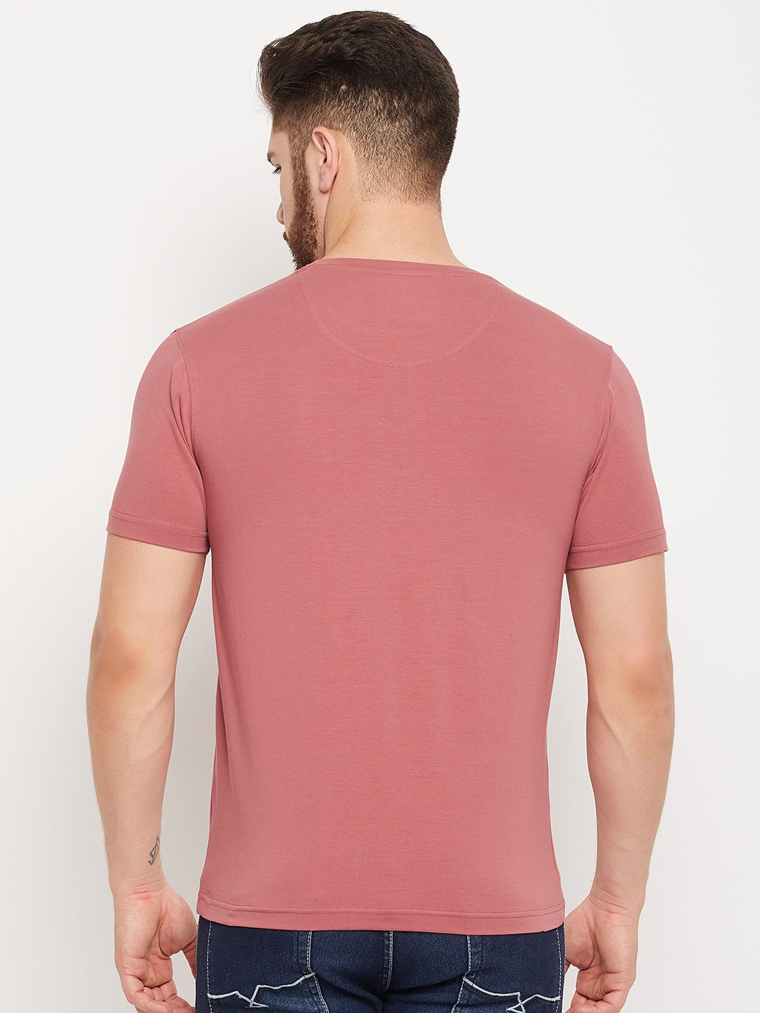 Cantabil Men Dark Pink Round Neck T-Shirt (7135129436299)