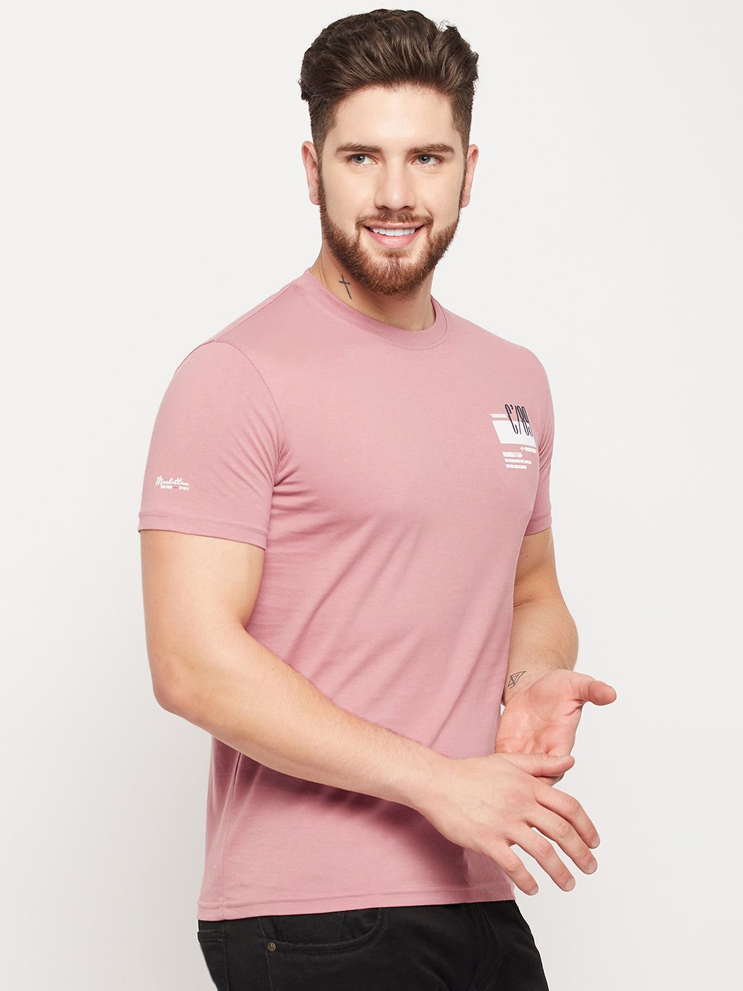 Cantabil Men Dusty Pink T-Shirt (7135509512331)