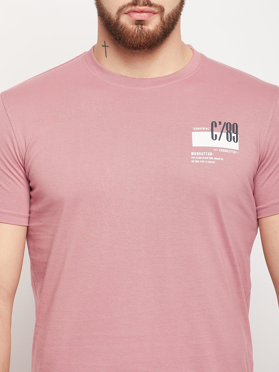 Cantabil Men Dusty Pink T-Shirt (7135509512331)