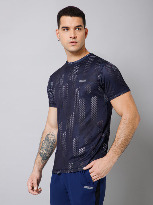 Regular Fit Printed Round Neck Half Sleeve Black Active Wear T-Shirt for Men