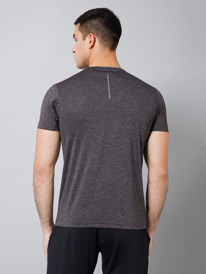 Regular Fit Solid V-Neck Half Sleeve Grey Melange Active Wear T-Shirt for Men