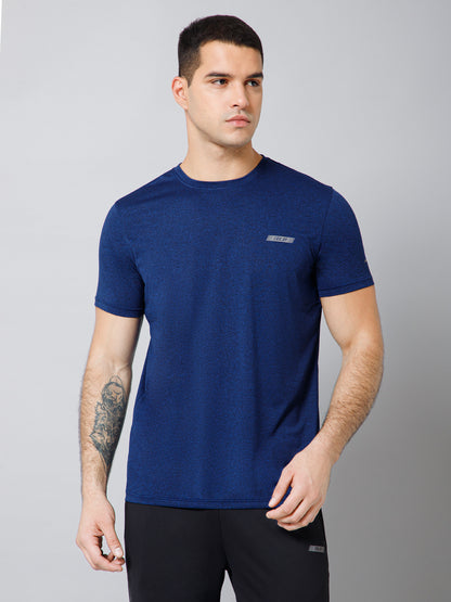 Regular Fit Solid Round Neck Half Sleeve Blue Active Wear T-Shirt for Men