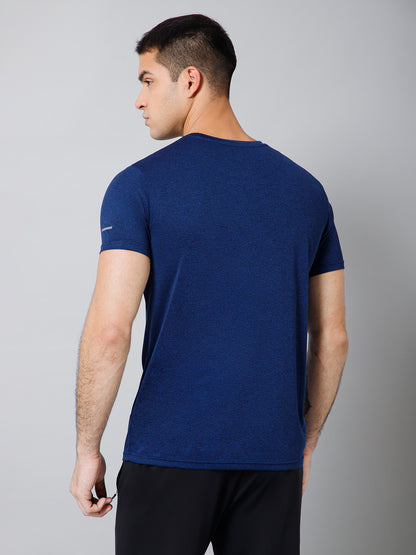 Regular Fit Solid Round Neck Half Sleeve Blue Active Wear T-Shirt for Men