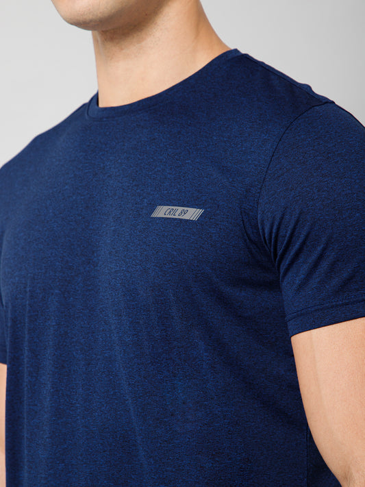 Regular Fit Solid Round Neck Half Sleeve Blue Active Wear T-Shirt for Men