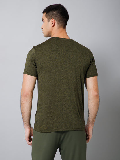 Regular Fit Solid Round Neck Half Sleeve Olive Active Wear T-Shirt for Men