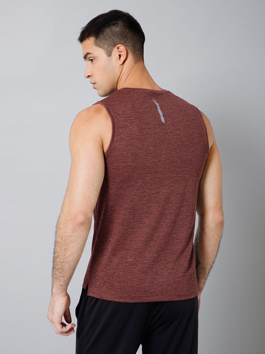 Regular Fit Solid Round Neck Sleeveless Wine Active Wear T-Shirt for Men