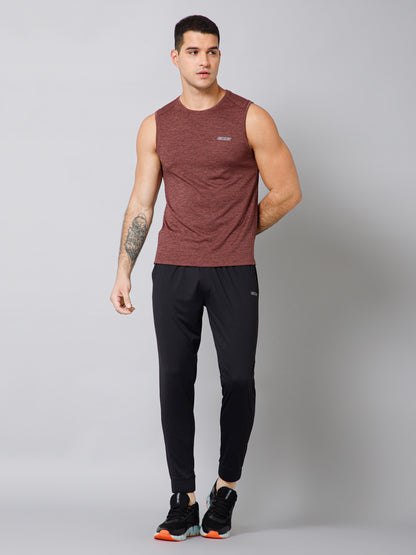 Regular Fit Solid Round Neck Sleeveless Wine Active Wear T-Shirt for Men