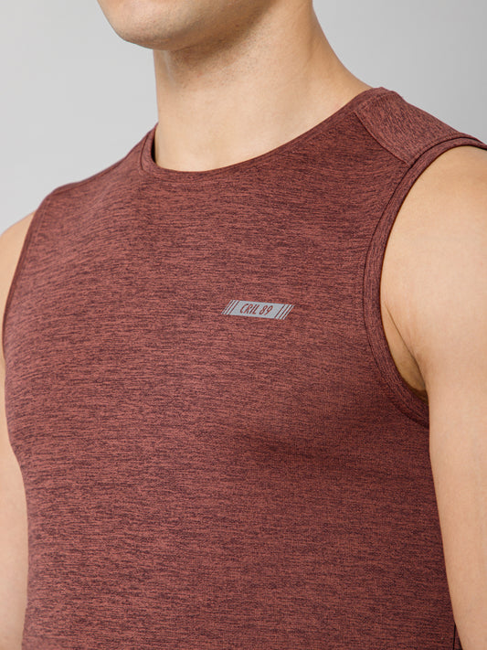 Regular Fit Solid Round Neck Sleeveless Wine Active Wear T-Shirt for Men