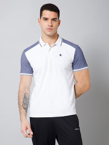 Regular Fit Solid Polo Neck Half Sleeve White Active Wear T-Shirt for Men