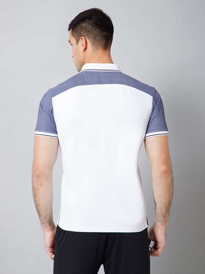 Regular Fit Solid Polo Neck Half Sleeve White Active Wear T-Shirt for Men