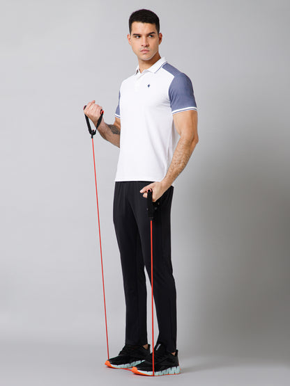 Regular Fit Solid Polo Neck Half Sleeve White Active Wear T-Shirt for Men