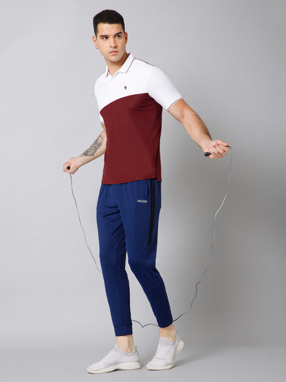 Regular Fit Colorblock Polo Neck Half Sleeve Maroon Active Wear T-Shirt for Men