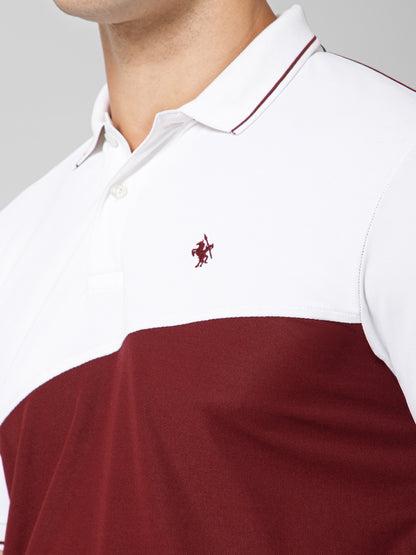 Regular Fit Colorblock Polo Neck Half Sleeve Maroon Active Wear T-Shirt for Men