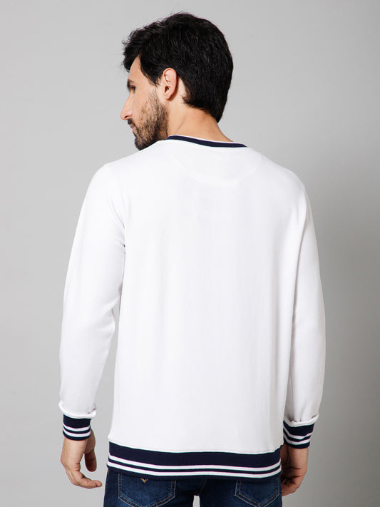 Printed White Full Sleeves Round Neck Regular Fit Casual Sweatshirt For Mens