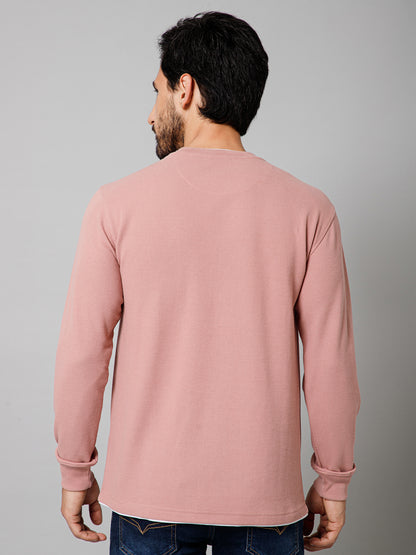 Solid Pink Full Sleeves Round Neck Regular Fit Casual Sweatshirt for Mens