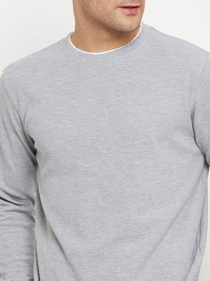 Solid Grey Full Sleeves Round Neck Regular Fit Casual Sweatshirt for Men