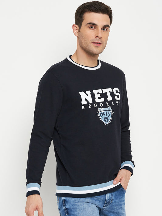 Typography Printed Navy Blue Full Sleeves Round Neck Regular Fit Casual Sweatshirt for Men