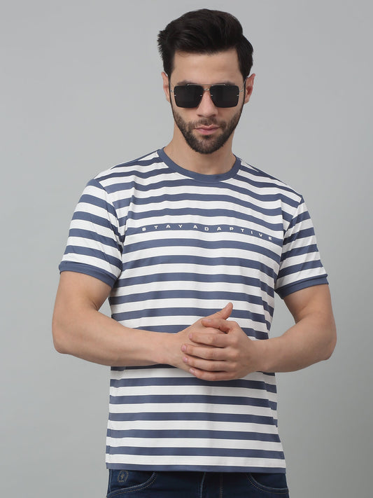 T-Shirt for Men | Breathable & Soft with Color Fastness Regular Fit Round Neck Poly Cotton Fabric Striped Pattern